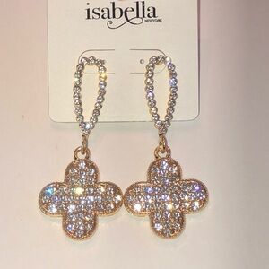 Isabella Gold Tone CZ Rhinestone Crystal Earrings